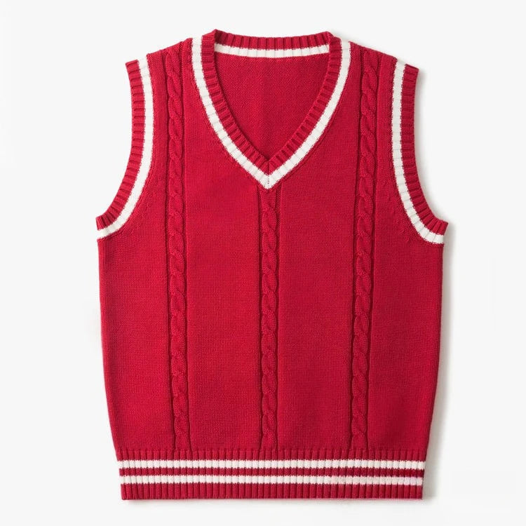 Mens &Womens V-Neck Cable Knit Sweater Vest Cotton Unisex Sleeveless Cricket Jumper for Spring Autumn Winter Golf Office Party