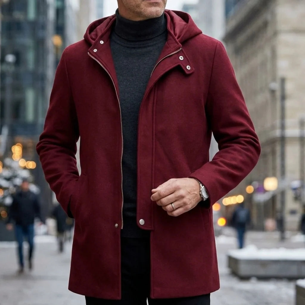 Men's Hooded Jacket Autumn Winter Zipper Long Coat Fashion Solid Color Overcoat Street Wear Men's Trench Coat For Man