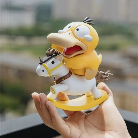Hot Pokemon Anime Figures Psyduck Figure Gengar Riding A Rocking Horse Action Figurine Pvc Statue Model Dolls Childrens Toy Gift