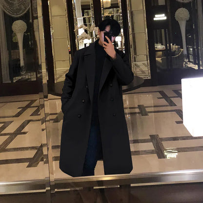Casual Turn-down Collar Men's Woolen Jackets Outerwear Autumn Winter Mens Fashion Double-breasted Long Coat Men Cardigans