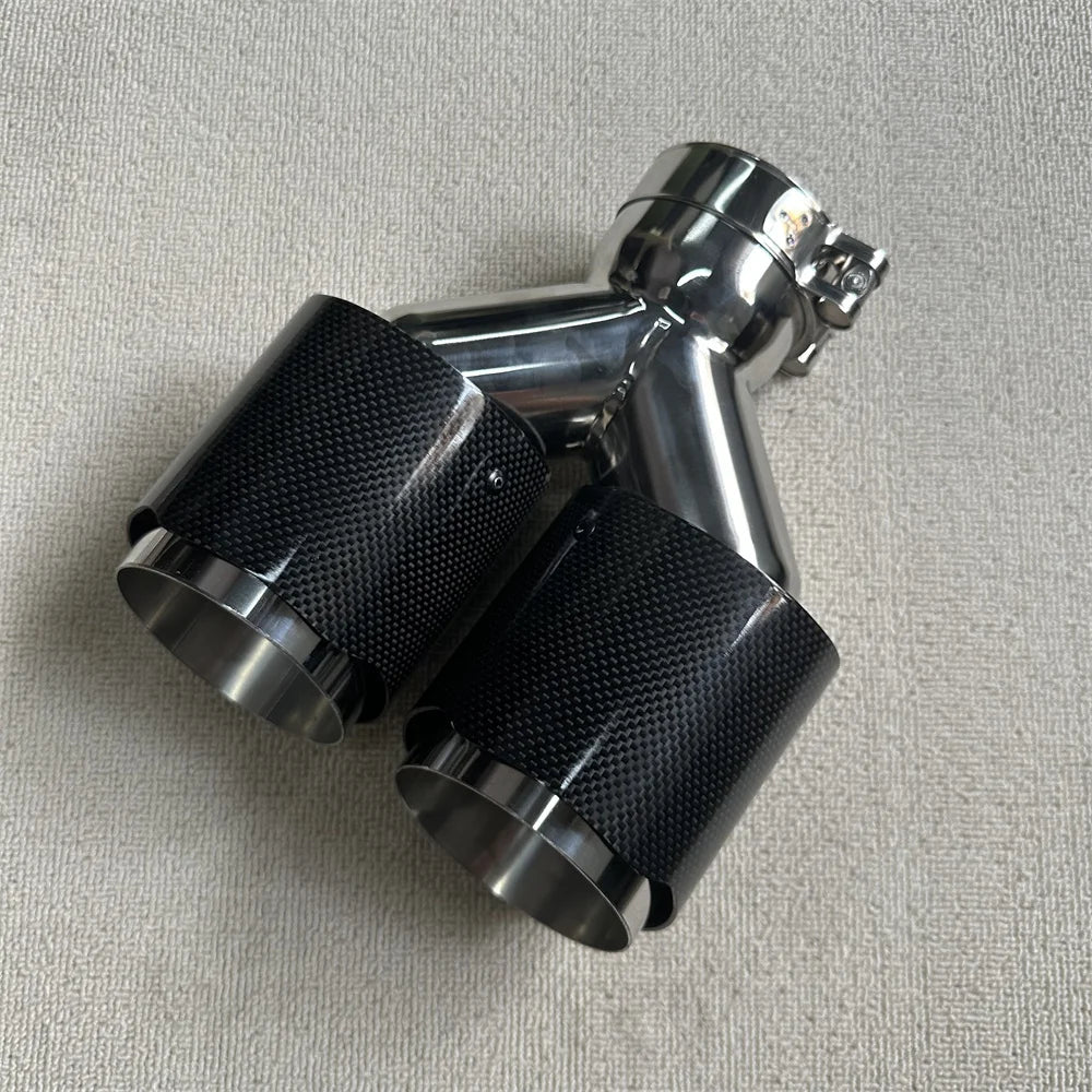 1Pcs High Quality Universal Dual Exhaust Tip Glossy Carbon Fiber Exhaust Pipe Tail Quad Exhaust Muffler Tip With RE
