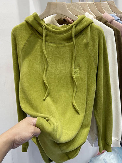 Women's Loose Fit Hoodie Korean Sle Embroidered Dstring Fce Lined Sweatirt Autumn Winter New Arrival