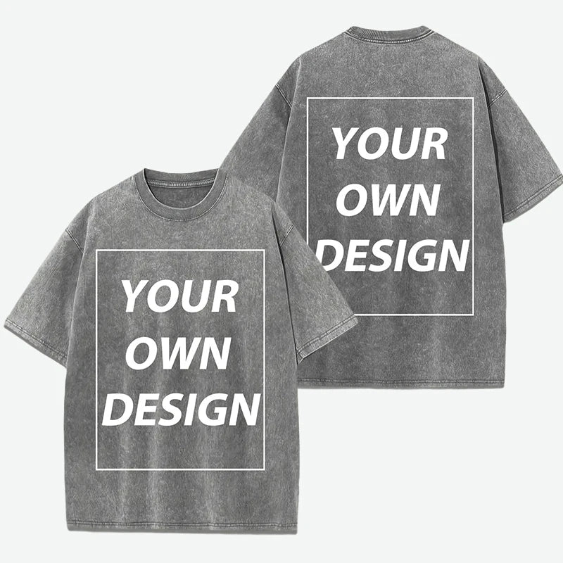 Personalized Custom Your Photo T Shirt Mens Summer Cotton Washed T-Shirt Breathable Fashion Short Sleeve Street Casual Retro Top