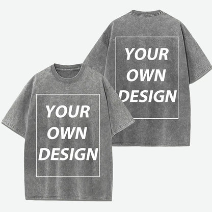 Personalized Custom Your Photo T Shirt Mens Summer Cotton Washed T-Shirt Breathable Fashion Short Sleeve Street Casual Retro Top