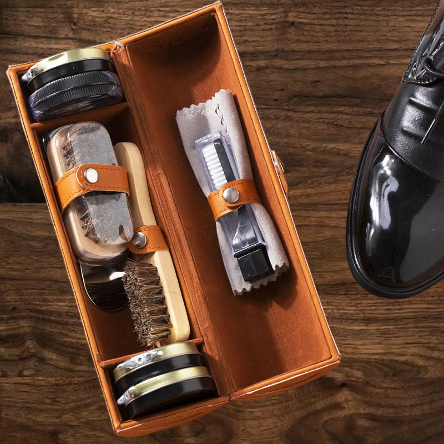 Leather Shoe Care Cleaner All-in-one Shoe Polishing Kit for Men Boots Travel Shoe Protector Organizer