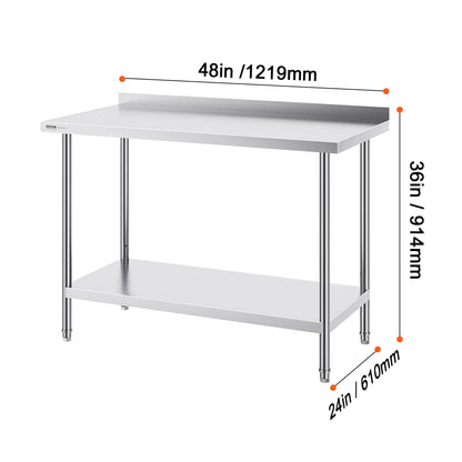 SucceBuy Stainless Steel Work Table Commercial Heavy Duty Food Prep Worktable with Adjustable Height for Restaurant Home