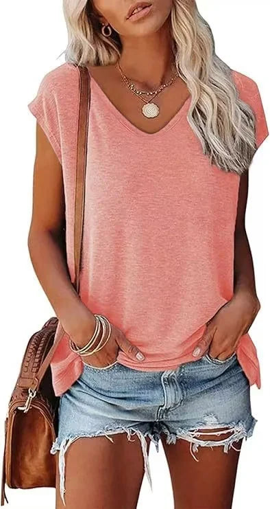2026 Women's Summer Casual V Neck T Shirt Batwing Sleeve Loose Fit Tee Tops Solid Color Basic Blouse Plus Size T Shirt