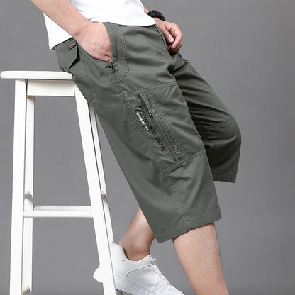 Summer Zipper Pocket Workwear Shorts Mens Knee Cargo Pants 2026 Cotton Shorts Men Climbing Jogger Elastic Waist Sports Work Wear