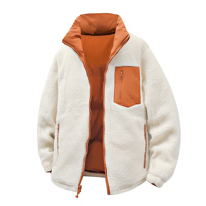 Outdoor Double-sided Lambskin Cotton-padded Jacket for Men, Winter Cotton-padded Jacket with Thickened Down and Lambskin Down