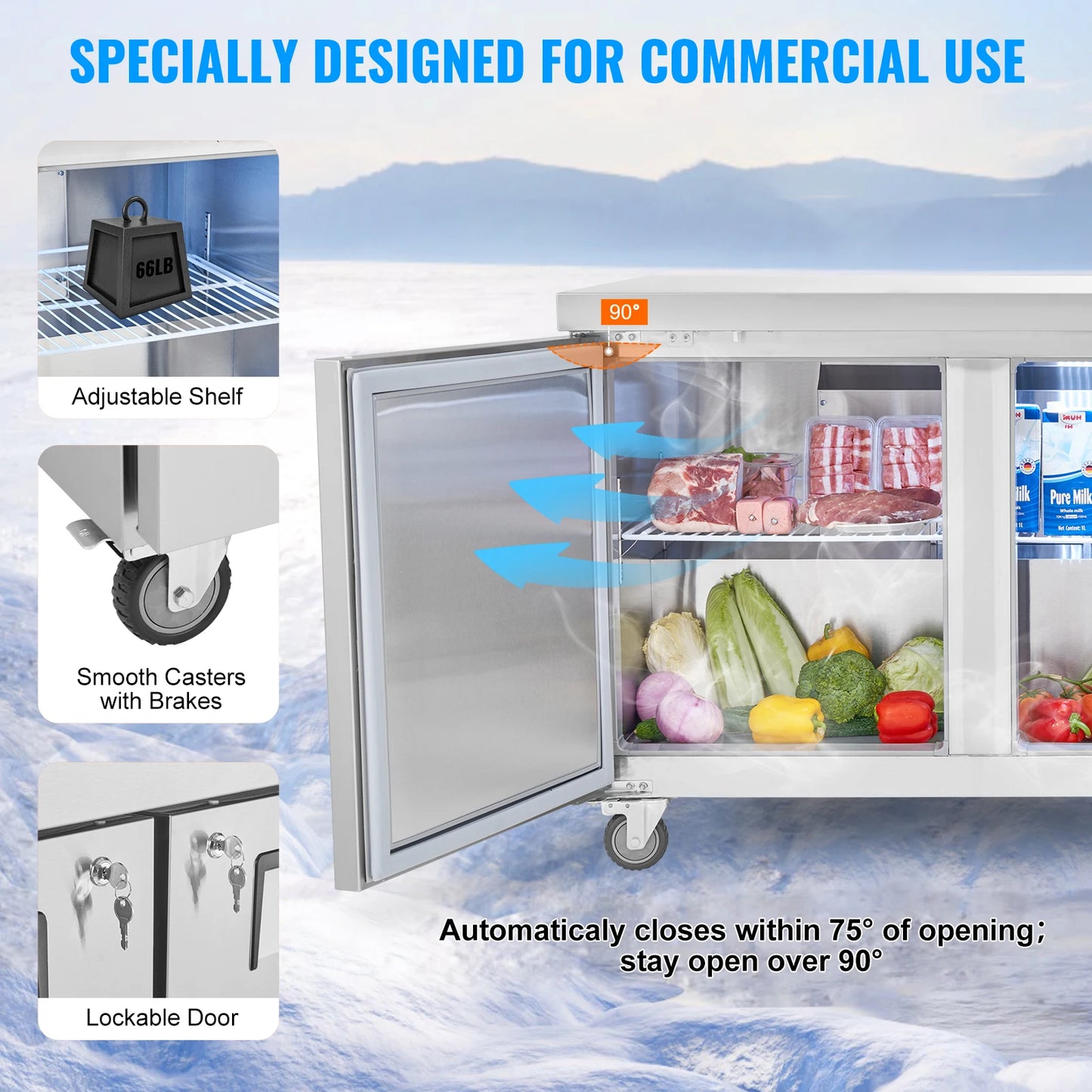 SucceBuy 72" Commercial Refrigerator Sandwich & Salad Prep Table 20Cu.Ft Food Prep Frost Free Refrigerator for Restaurant Bar
