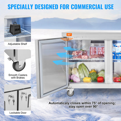 SucceBuy 72" Commercial Refrigerator Sandwich & Salad Prep Table 20Cu.Ft Food Prep Frost Free Refrigerator for Restaurant Bar