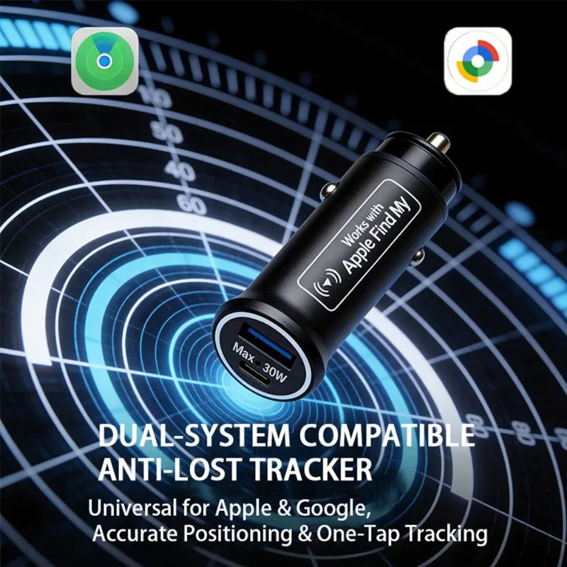 2-in-1 Universal GPS Tracker Car OBD Charger Cigarette Lighter USB Type-C for Auto Google Iphone Ipad GPS Locator Find My Apple