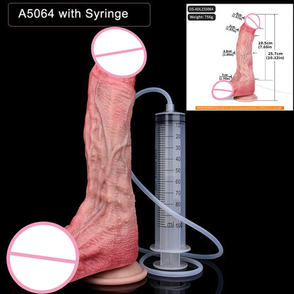SXXY Dual Layer 10.12 Inch Soft Squirting Dildo Lifelike Sucker Penis Sex Toy Silicone Adult Ejaculating Butt Plug For Men Women
