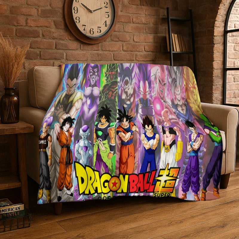 Dragon Ball Z Goku All Character Print Flannel Blanket for Sofa Soft Cozy Throw Blanket for Couch Bed Living Room Anime Fan Gift