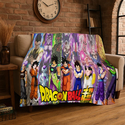 Dragon Ball Z Goku All Character Print Flannel Blanket for Sofa Soft Cozy Throw Blanket for Couch Bed Living Room Anime Fan Gift