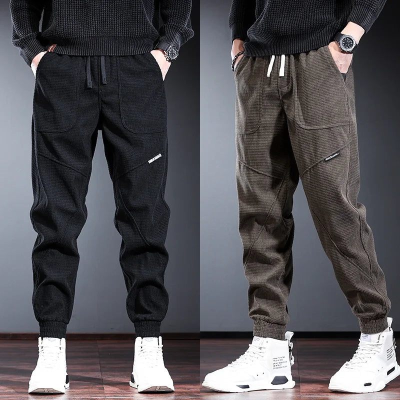 Men's Fleece Lined Thickened Autumn Winter Workwear Pants Loose Fit Low Waist Long Trousers Casual Youth Style Baggy Size
