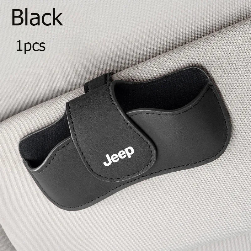Car sun visor glasses bag leather wear-resistant sunglasses storage box for Jeep Grand Cherokee Wrangler Renegade Rubicon
