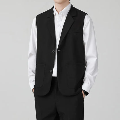 British Style Men's Business Double Row Button Suit Vest Casual Slimming Wedding Best Man Clothes Fashionable Plain Color