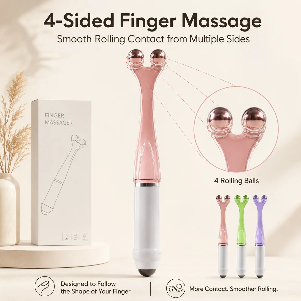 5-Ball Finger Massager 2-in-1 Hand Massage Roller for Fingers Palm Knuckles Wrist Portable Manual Self Care Tool