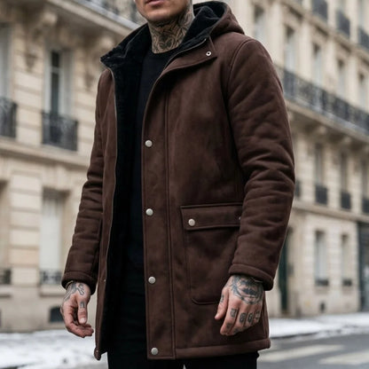 New Winter Arrivals Fleece-Lined Jackets Men’s Hooded Jackets Outdoor Windproof Zip-Up Trench Coats Faux Suede Coats Male Coat