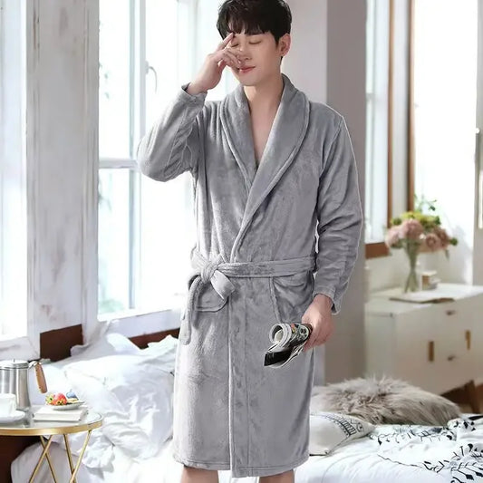 Men Adjustable Belt Bathrobe Bathrobe Cozy Winter Bathrobe with Lace Up Design Warm Water Absorbent for Ultimate