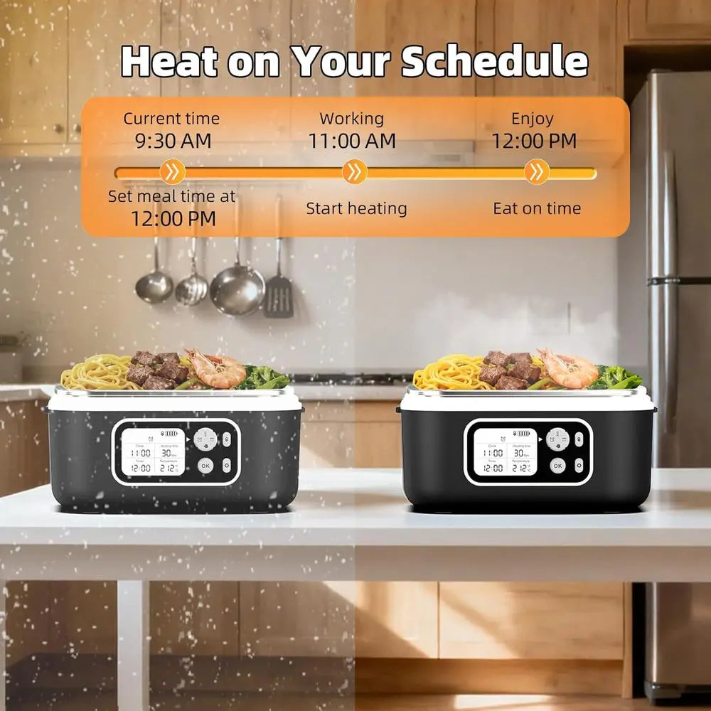 Portable Electric Lunch Box, 6.3 Cups, 100W, 24000mAh Battery, Self-Heating, Includes Cutlery, Insulated Bag & Divider for Adult