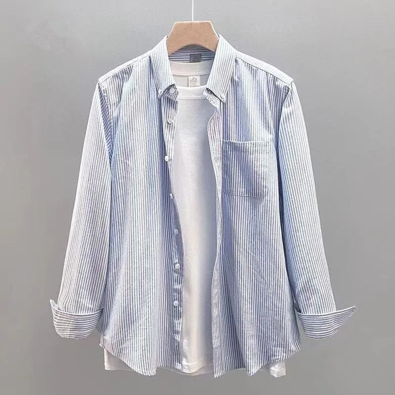 100% Cotton Stripe Shirts for Men Long Sleeve Oxford Slim Fit Soft Designer Casual Fashion Korean Trends Male Business Clothes