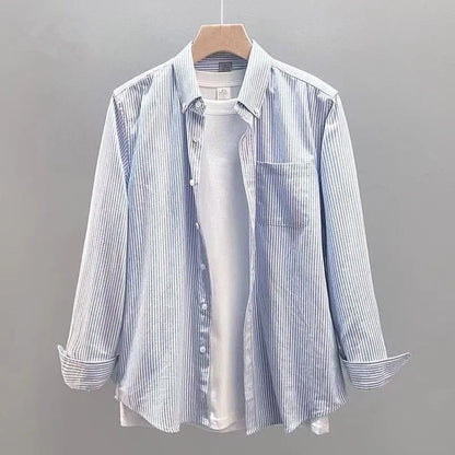 100% Cotton Stripe Shirts for Men Long Sleeve Oxford Slim Fit Soft Designer Casual Fashion Korean Trends Male Business Clothes