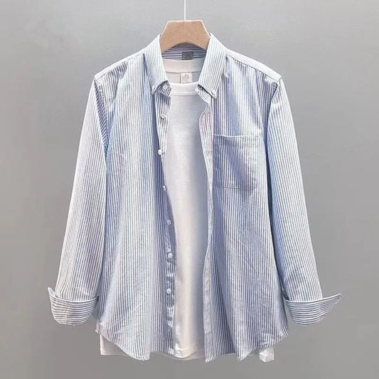100% Cotton Stripe Shirts for Men Long Sleeve Oxford Slim Fit Soft Designer Casual Fashion Korean Trends Male Business Clothes