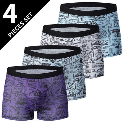 4 Pieces /10 Pieces Men's Black Gold Printed Boxer Underwear Comfortable And Versatile Plus Size Sexy Young Men's Casual Shorts