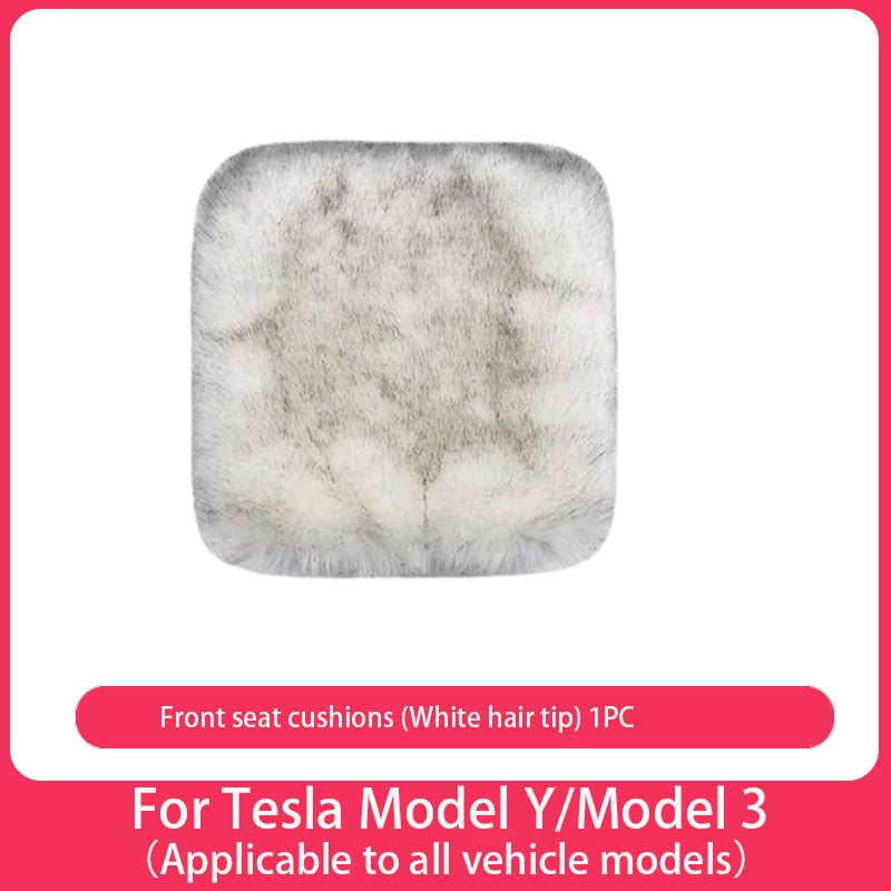 For Tesla Plush Rabbit Fur Car Seat Cushion Winter Warmth Thickened Wool One Piece Square Cushion for Main Driver or Co-pilot
