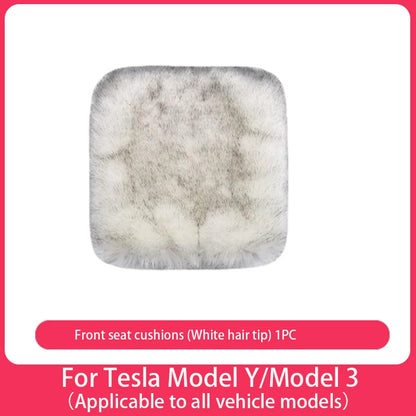 For Tesla Plush Rabbit Fur Car Seat Cushion Winter Warmth Thickened Wool One Piece Square Cushion for Main Driver or Co-pilot