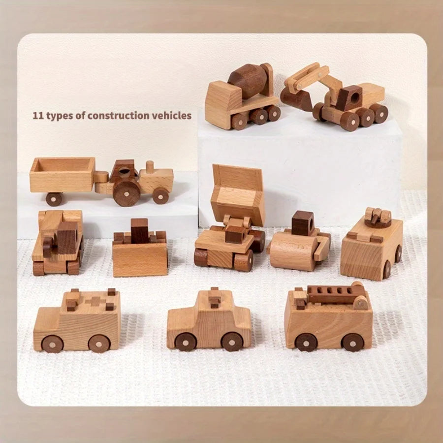 11-Piece Wooden Solid Wood Engineering Vehicle Series Toys and Gifts for Kids