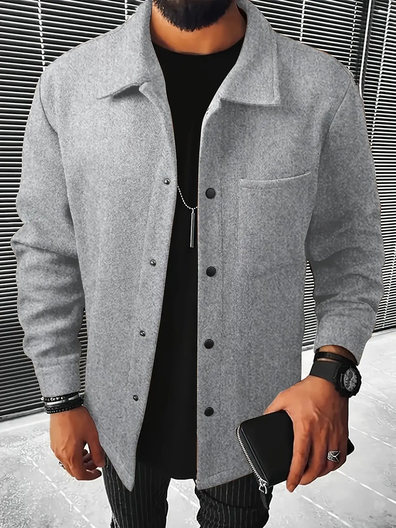 2025 Autumn And Winter New Men's Jacket, Fashionable and Casual Solid Color Woolen Jacket