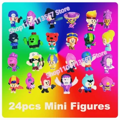 24pcs Cartoon Mini Figures Poco Bibi Shelly Cute Anime Heroes Model Accessories Charms Game Collectibles Toys for Children Gift