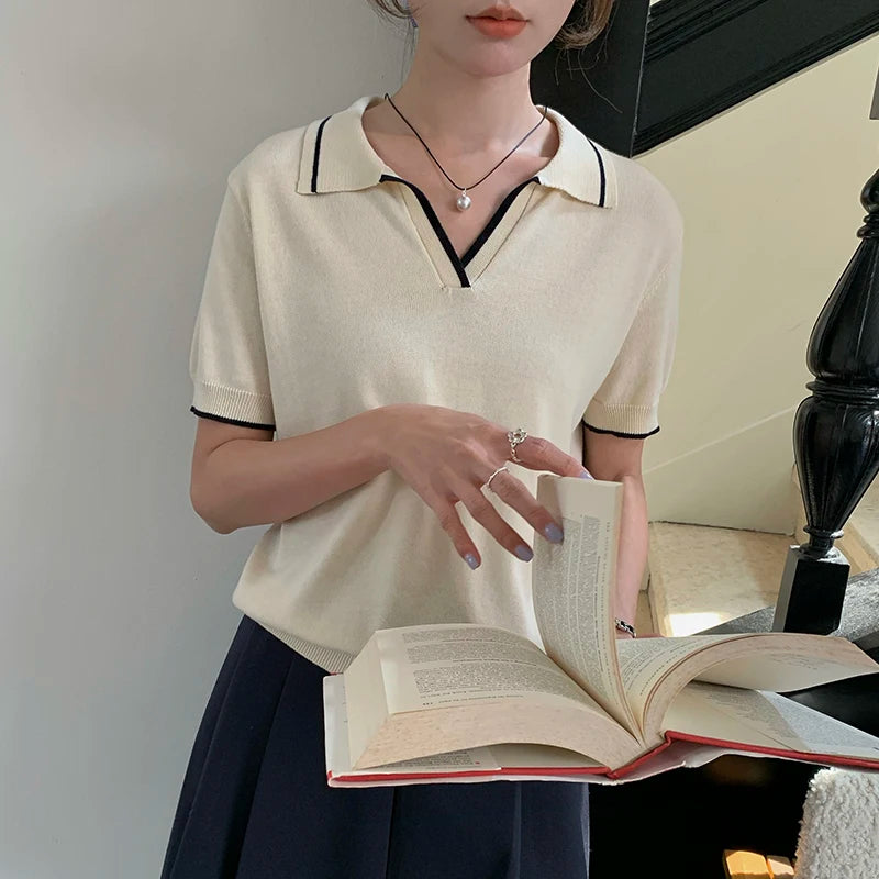 100% Cotton Women POLO Collar contrast color luxury designer clothing woman plus size woman clothing