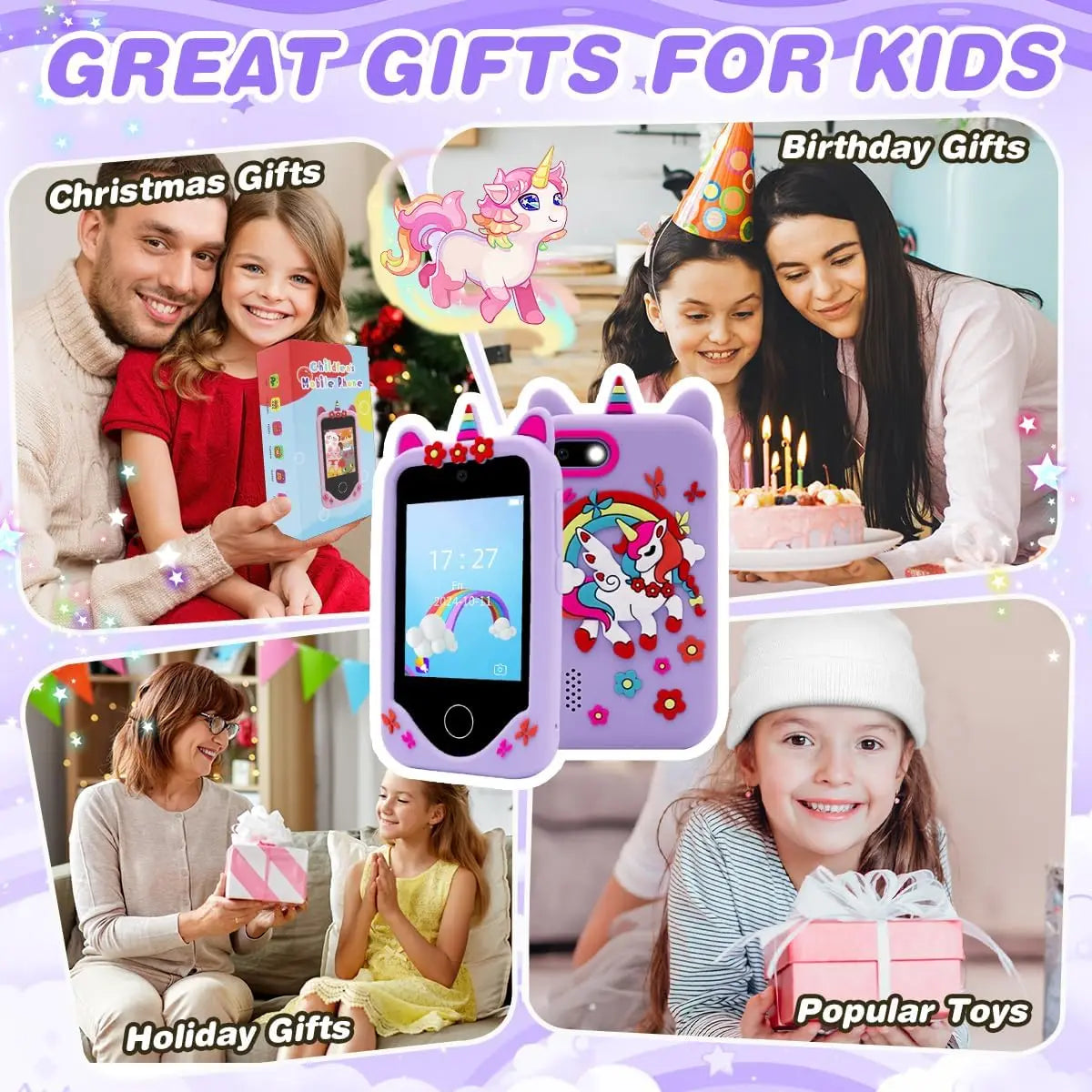 Children Smart Phone Toy 2.8 Inch With Camera 40+ Puzzle & ABC Learning Games Kids Habit Tracker Birthday Xmas Gift Boys Girls