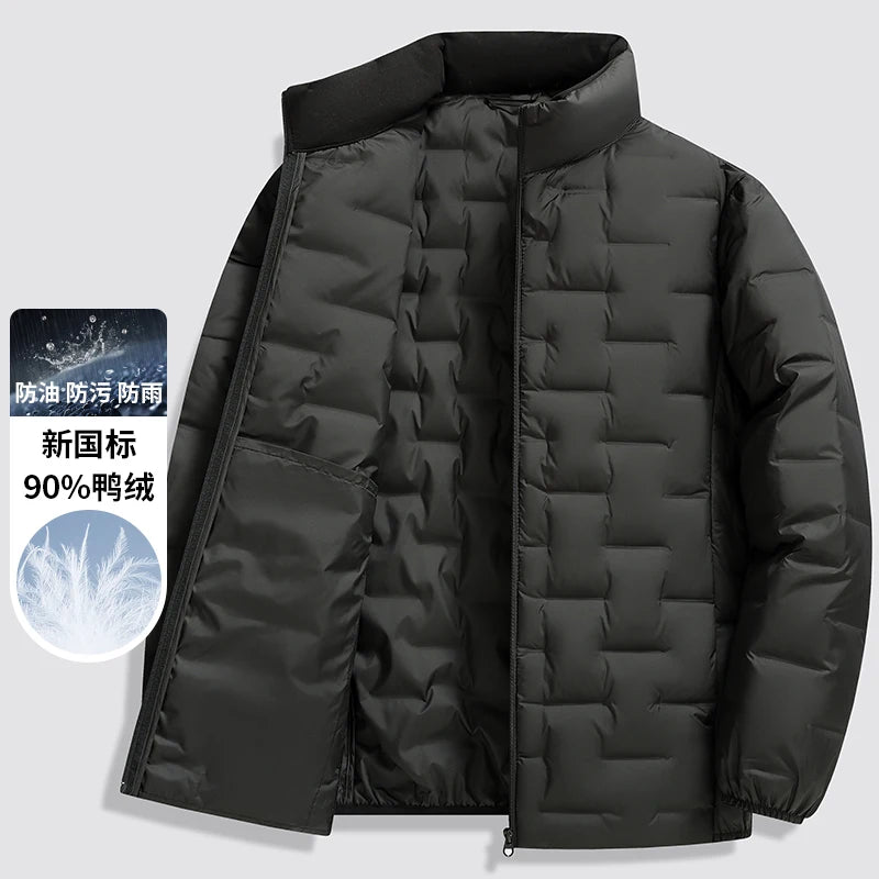 Winter New 90% Duck Down Jacket, Cycling Sports Stand-up Collar, Warm and Lightweight, Men's Solid Color Breathable Down Jacket