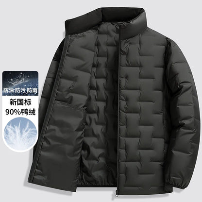 Winter New 90% Duck Down Jacket, Cycling Sports Stand-up Collar, Warm and Lightweight, Men's Solid Color Breathable Down Jacket