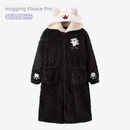 Thickened Coral Fleece Sleep Robe for Women Winter Home Clothes Couples Pajamas Cute Warm Long Cartoon Patterned Robe