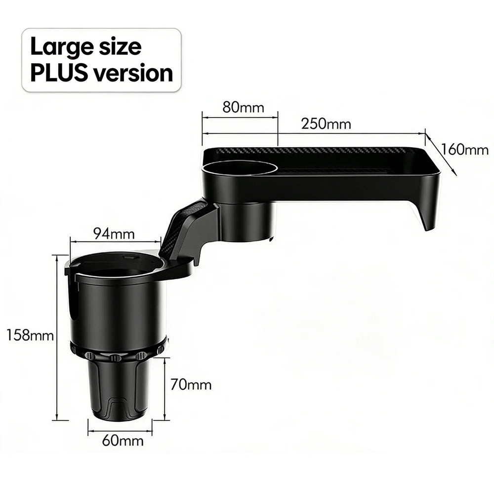 Car Cup Holder Expander Multi-Function Drink Holder with Food Table 360-Degree Adjustable Base Tray for Snack