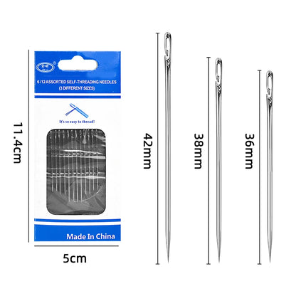 12pcs Blind Needle Elderly Needle-side Hole Hand Household Stainless Steel Sewing Needless Threading Apparel Sewing DIY