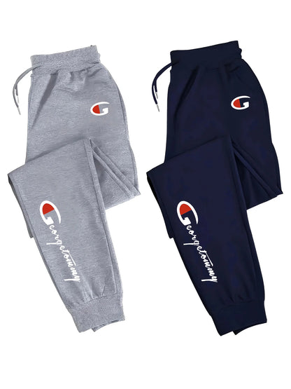 2-Pack Men's Polyester Lounge Joggers, Elastic Drawstring Waist, Wrinkle-Resistant, Breathable Sweat-Wicking, Tapered Cu
