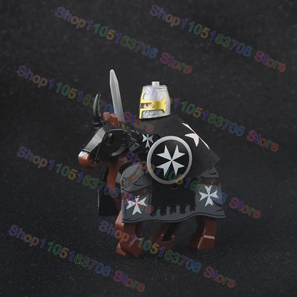 MOC Medieval Military Crusader Knight Building Blocks Castle Army Soldier Figure Horse Mount Shield Sword Accessories Bricks Toy
