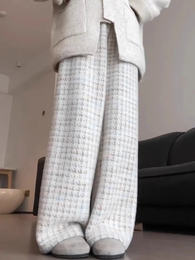 Thickened Flannel Wide Leg Pants Women's Autumn Winter Lazy Casual Plaid Sleepwear Long Pants Korean Style High Waist Trousers