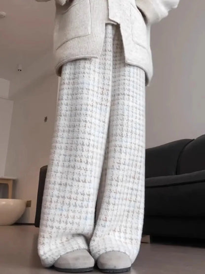Thickened Flannel Wide Leg Pants Women's Autumn Winter Lazy Casual Plaid Sleepwear Long Pants Korean Style High Waist Trousers