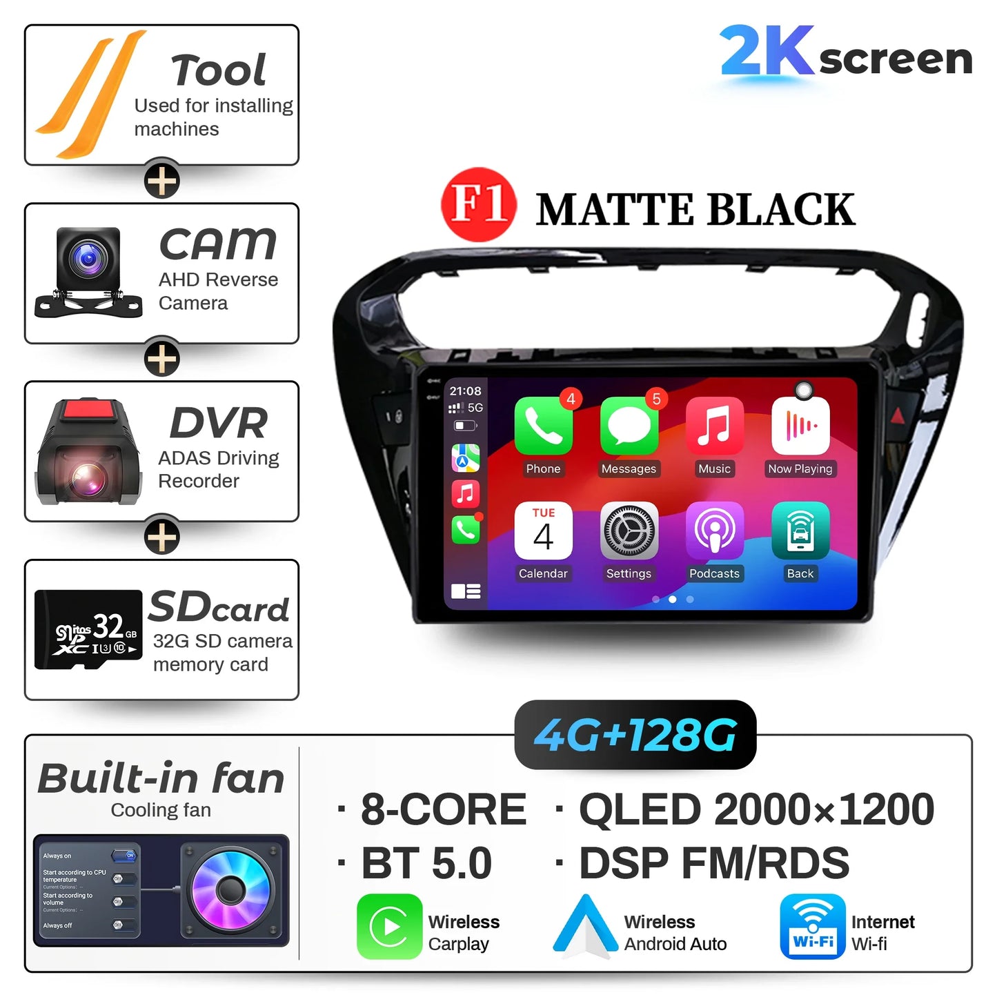 9" Car Radio For Peugeot 301 Citroen Elysee 2013-2018 Android 16 Wireless BT Carplay Multimedia Navigation Touch 2K QLED Screen