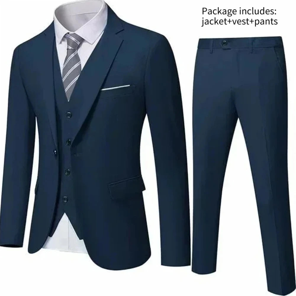 Elegant Men Suit For Wedding 3 Pieces 2 Sets Jackets Vest Pants Blazers Full Fashion Slim Fit Coats 2025 Formal Classic Costume