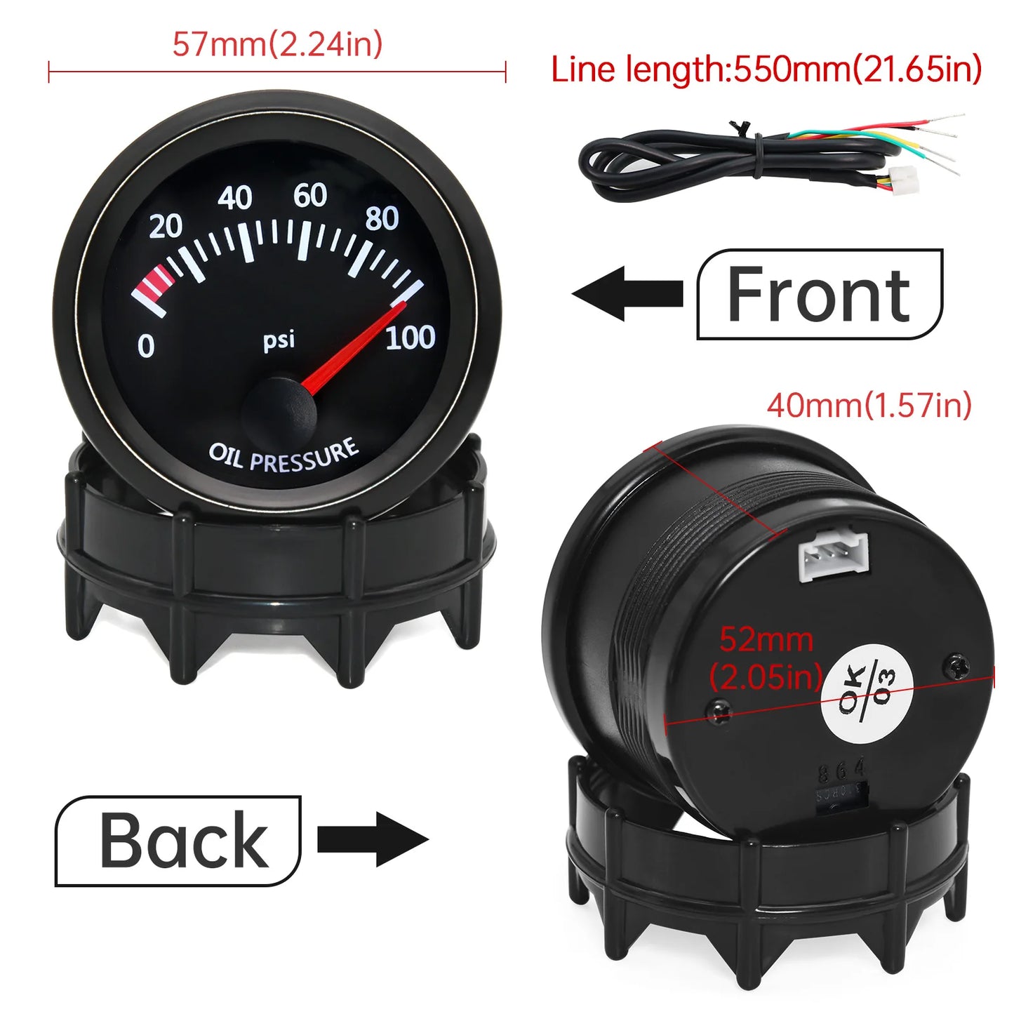 2'' 52mm Racing Car Indicator Water Temp Gauge Oil Temp Meter Voltmeter Oil Press Vacuum Boost Air Fuel Ratio EGT Instrument