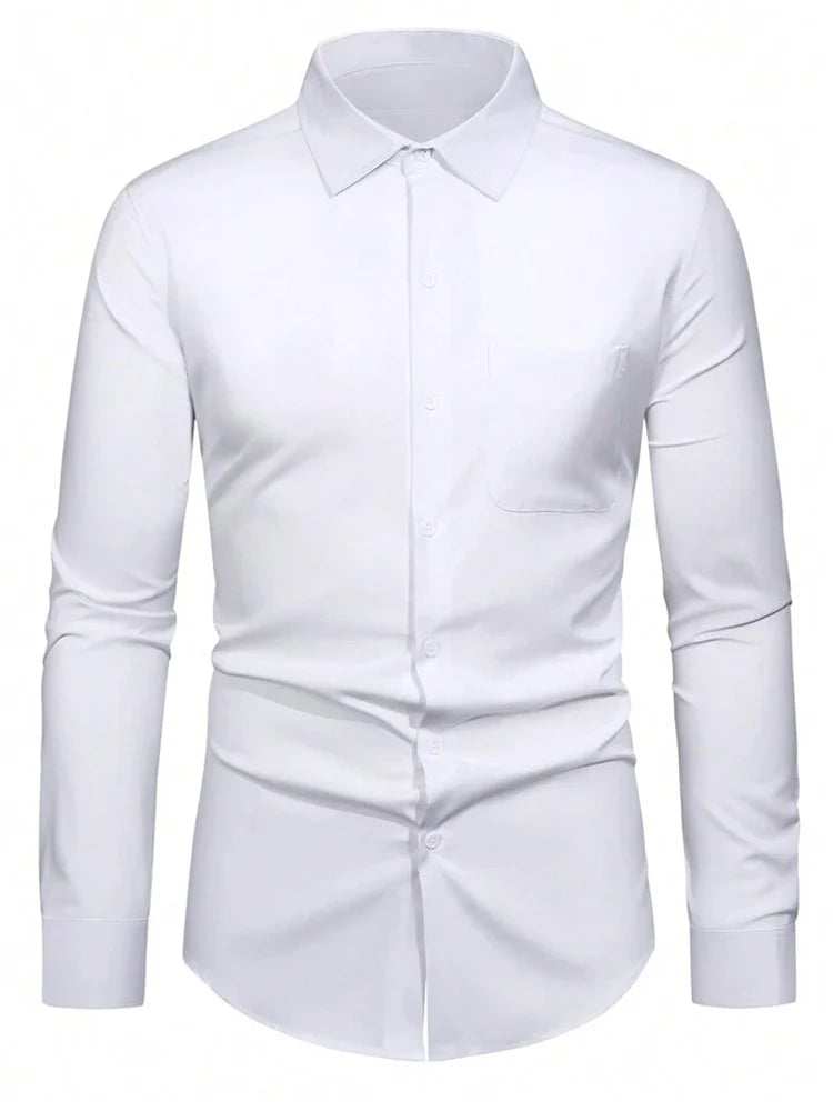 Men's Long Sleeved Classic Dress Shirt Spring Summer White Black Blue Pink Red Solid Chemise Homme Male Business Casual Shirts